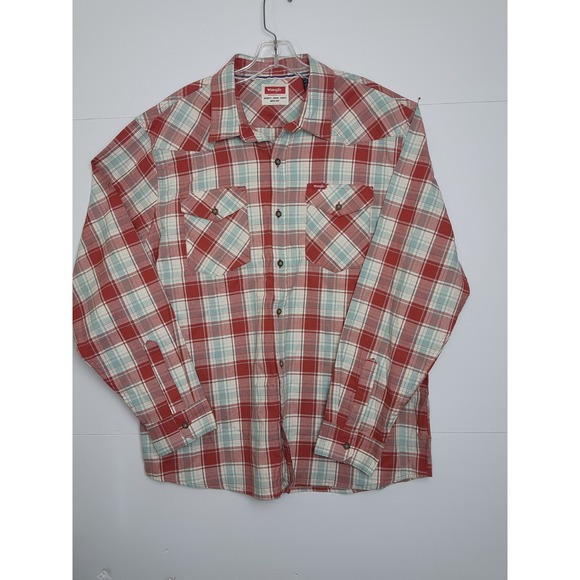 Wrangler Other - Wrangler Five Star Premium Mens XL Red Blue Plaid Western Button Down Shirt NWT